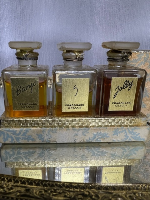 Fragonard extrait perfume set. Extremely rare 1950s crystal bottle 3x14 ml.
