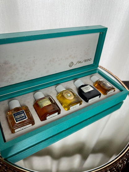 Set profumo Shiseido collezione oro 5 profumi. Vintage 1963. Flaconi non usati