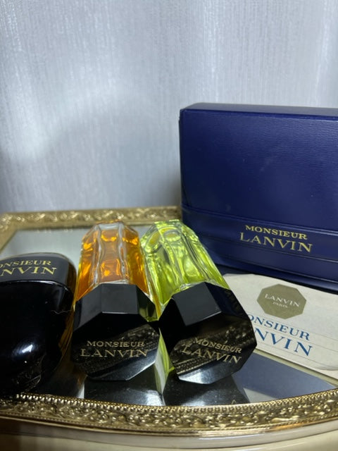 Coffret parfum Monsieur Lanvin 60 ml EDT, 60 ml après-rasage, savon. Vintage 1970.