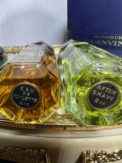 Coffret parfum Monsieur Lanvin 60 ml EDT, 60 ml après-rasage, savon. Vintage 1970.