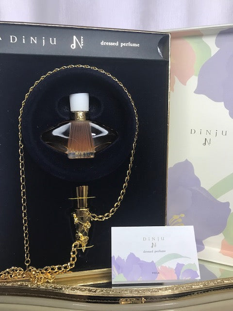 Coffret parfum Dinju Pola. Extrait 8 ml et pendentif doré. Rare, vintage 1998.