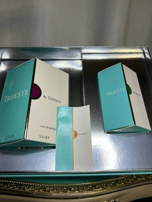 Tiffany Trueste perfume gift set: edp 50 ml and gold atomaizer. Vintage