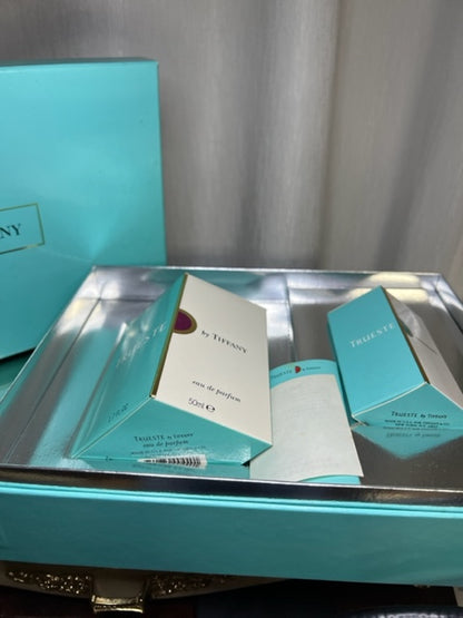 Coffret parfum Tiffany Trueste : edp 50 ml et vaporisateur doré. Vintage