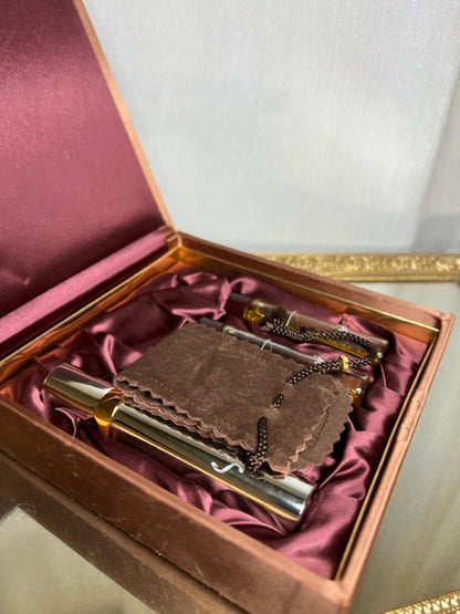 Selenion Pola cofanetto profumo edp 7,5 mlx3 e atomizzatore dorato in scatola di seta. Vintage. Flaconi sigillati
