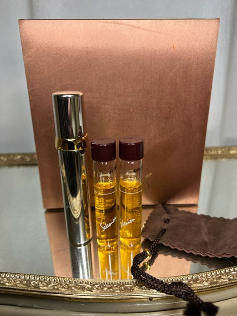 Selenion Pola cofanetto profumo edp 7,5 mlx3 e atomizzatore dorato in scatola di seta. Vintage. Flaconi sigillati
