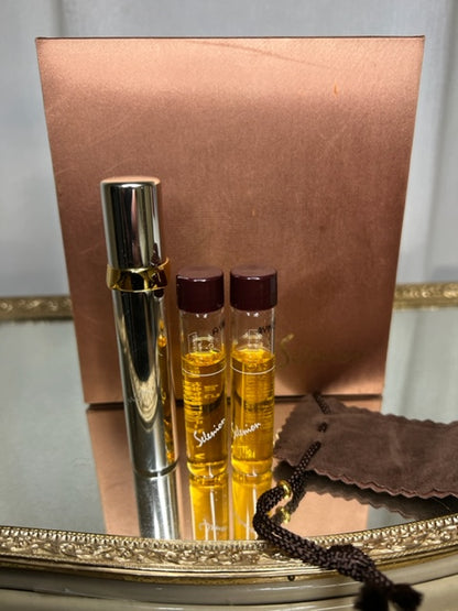 Selenion Pola cofanetto profumo edp 7,5 mlx3 e atomizzatore dorato in scatola di seta. Vintage. Flaconi sigillati